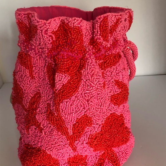 KATE SPADE X TARGET Beaded Classic Rose Drawstring Bucket Bag Pink Red NEW - Picture 11 of 17